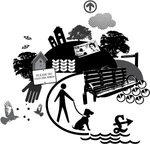 Black and white illustration representing an environmently friendly economy